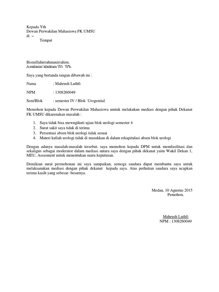 Surat Permohonan Mediasi