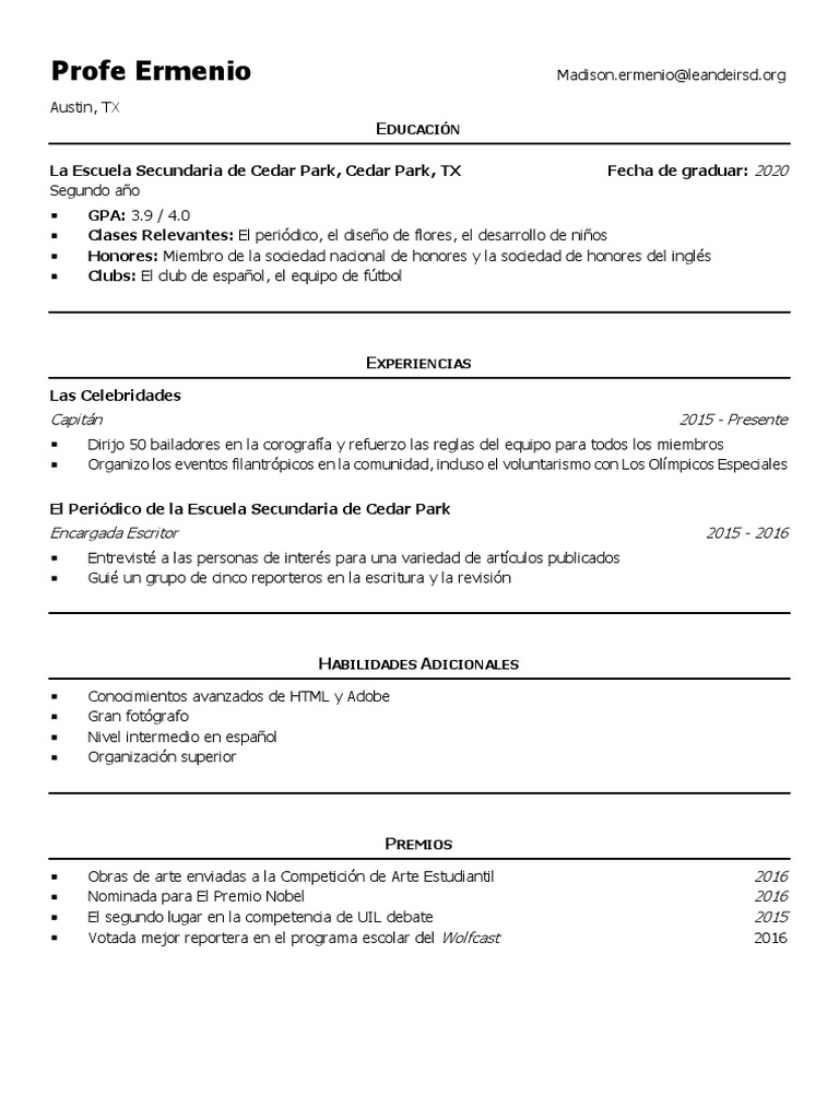 Spanish Resume