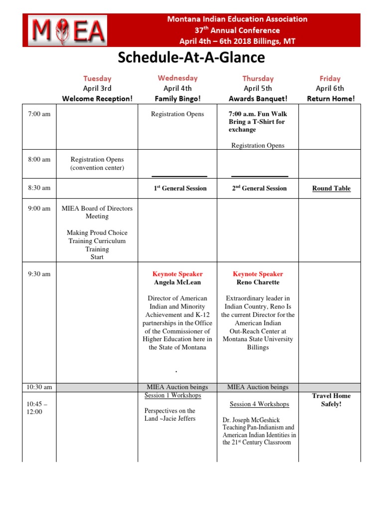 2018 Schedule at A Glance | PDF | Native Americans In The United States ...