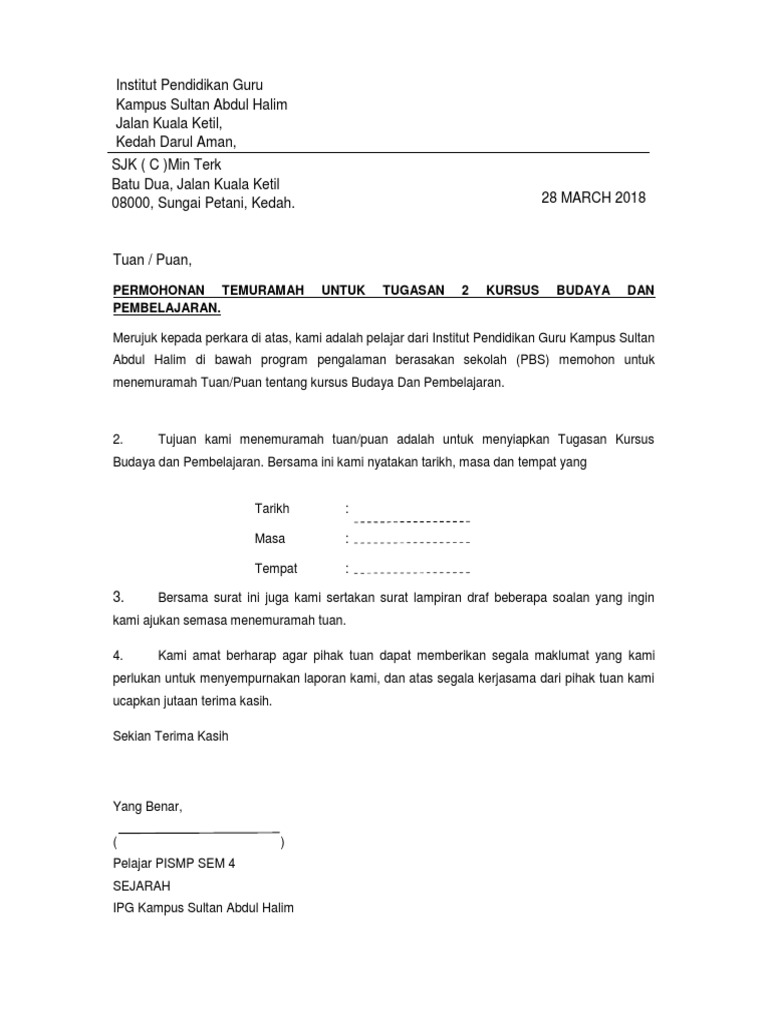 Surat Mohon Temubual Budaya Pdf