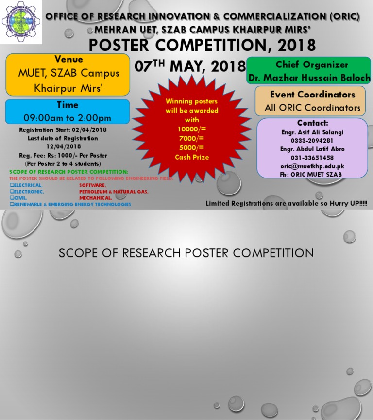 Poster Competition, 2018: MUET, SZAB Campus Khairpur Mirs' | PDF