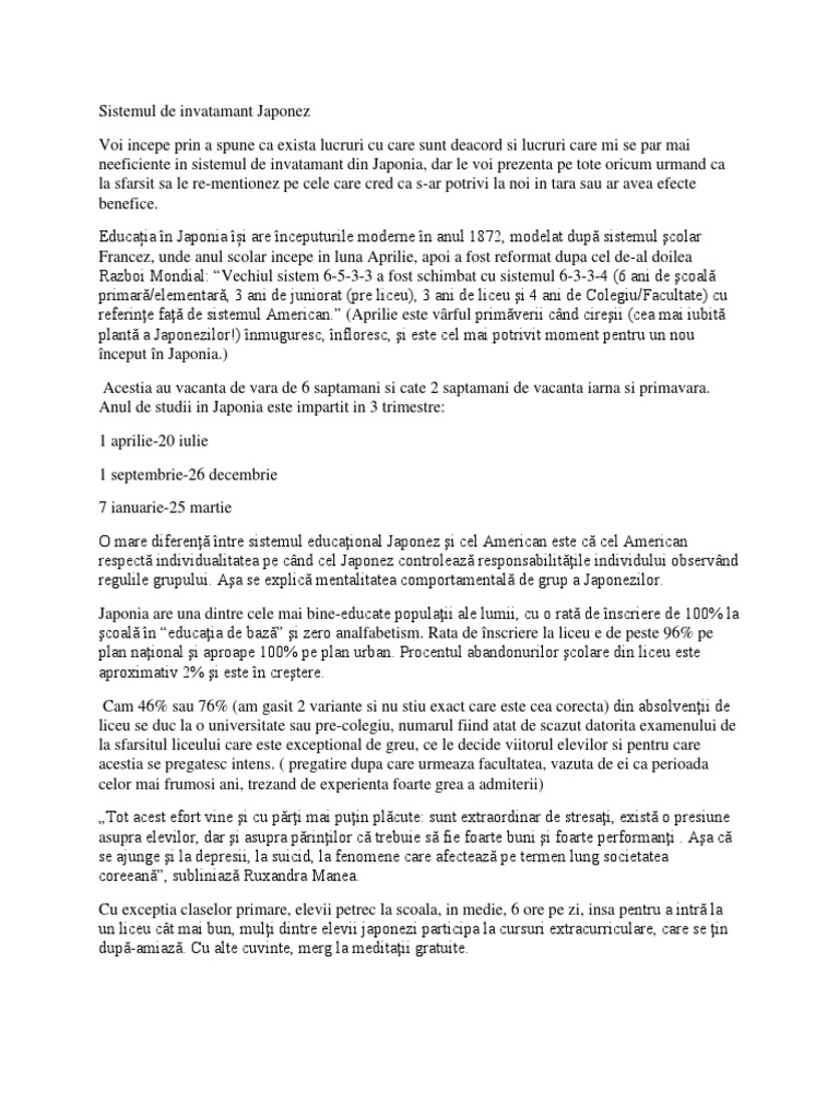 Sistemul De Invatamant Japonez