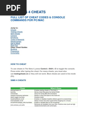 The Sims 4 Cheats: Full List of Cheat Codes & Console Commands For