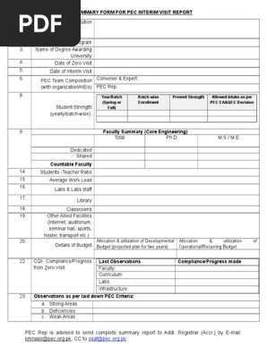 2. Interim Visit Summary Format