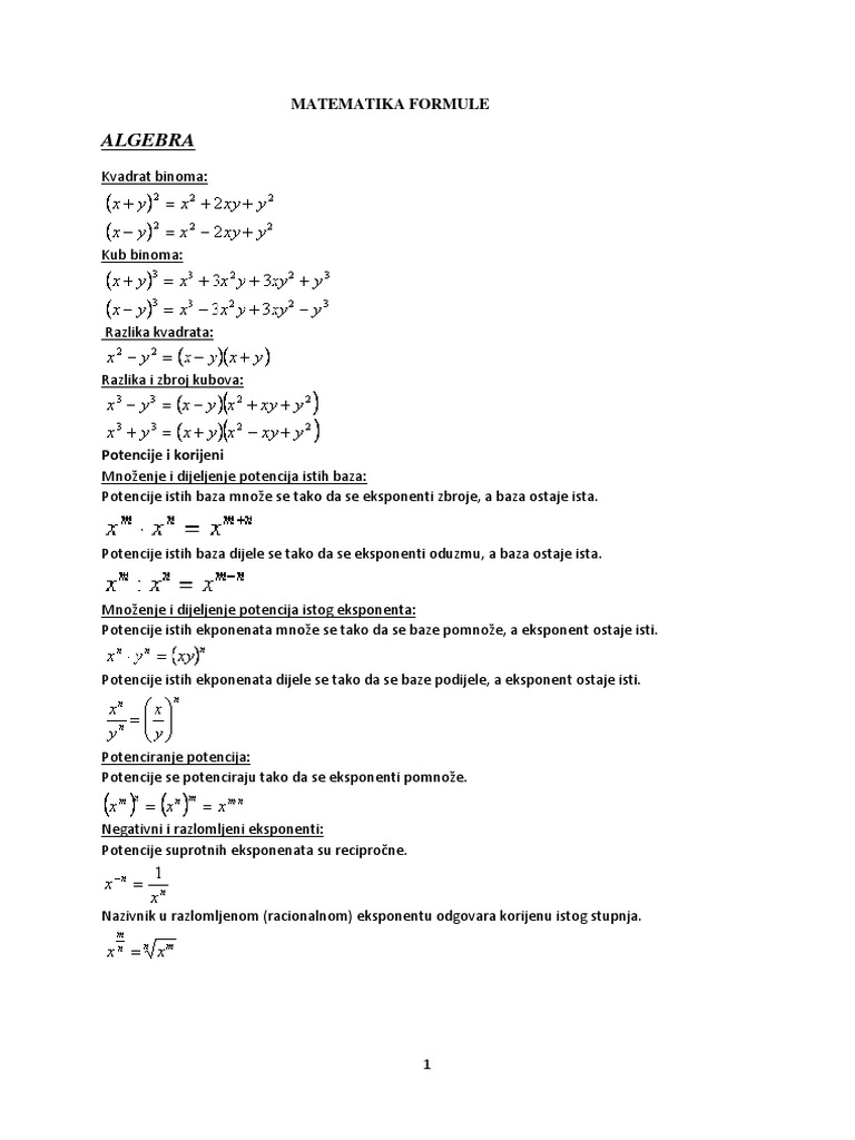 Matematika Formule | PDF