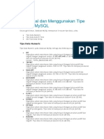 Mengenal Dan Menggunakan Tipe Data Di MySQL