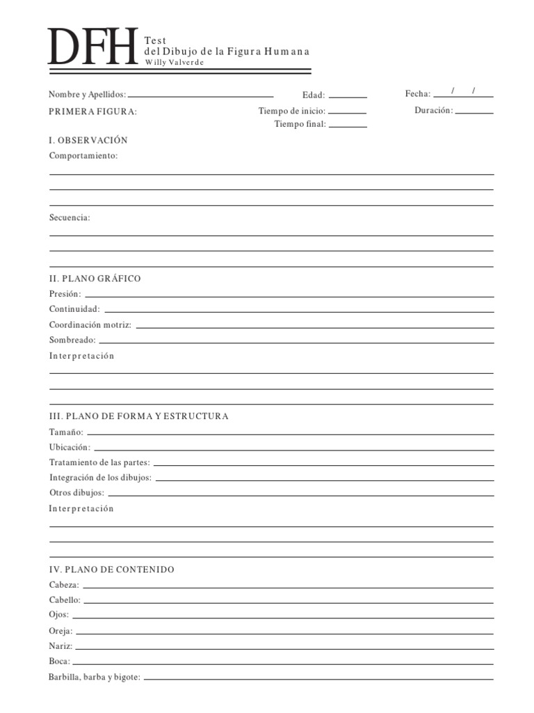 Test DFH: Dibujo de la Figura Humana | PDF | Salud y bienestar | Medicina