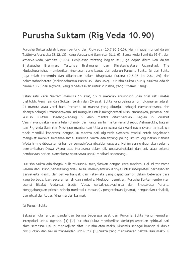 Esensi Purusha dalam Rig Veda | PDF | Ilmu Sosial | Filsafat