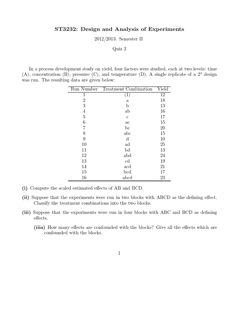 ST3232: Design and Analysis of Experiments | PDF | Errors And Residuals ...