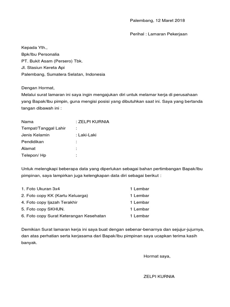 Download 64+ Contoh Surat Lamaran Kerja Pt Kai Terbaik Dan Terbaru