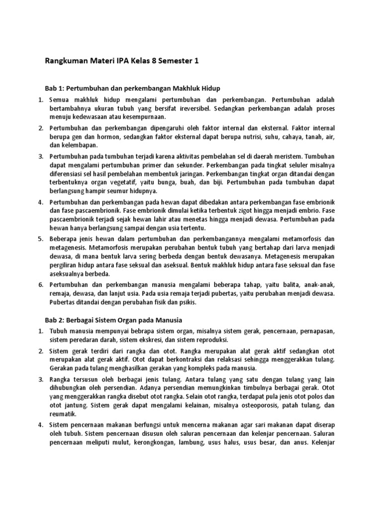 Rangkuman Materi IPA Kelas 8 Semester 1