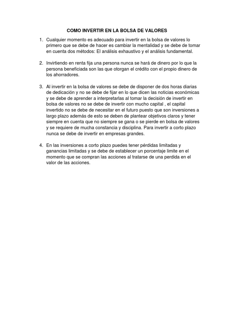 Guía para Invertir en la Bolsa de Valores | PDF