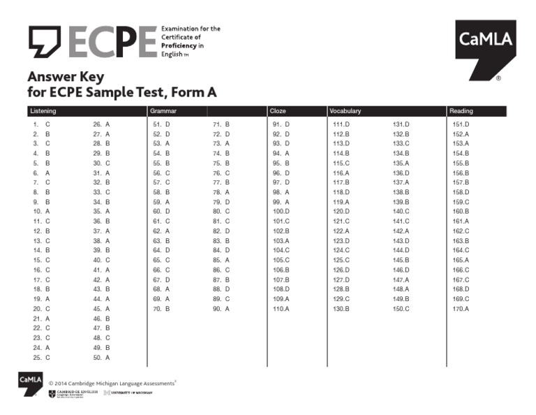 ECPE Sample A Key PDF | PDF | Science & Mathematics