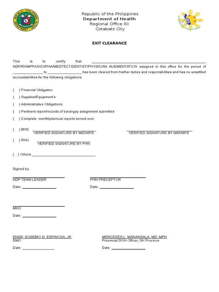 Exit Clearance Certification Template | PDF