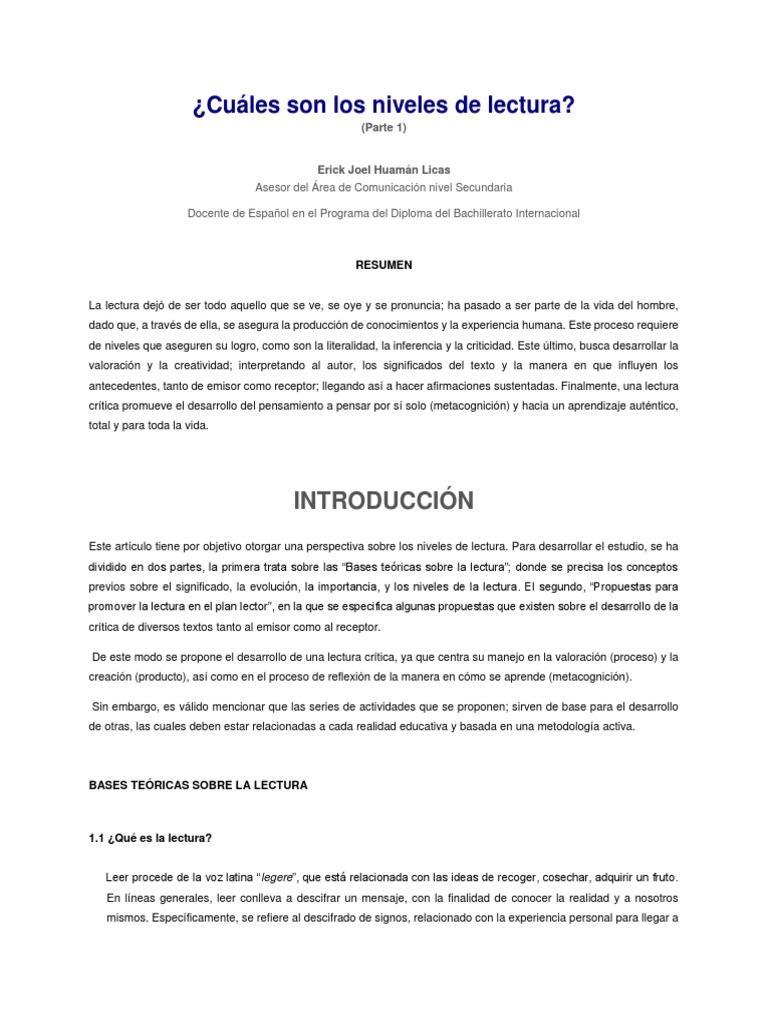 Niveles de lectura y su importancia | PDF | Lectura (proceso ...
