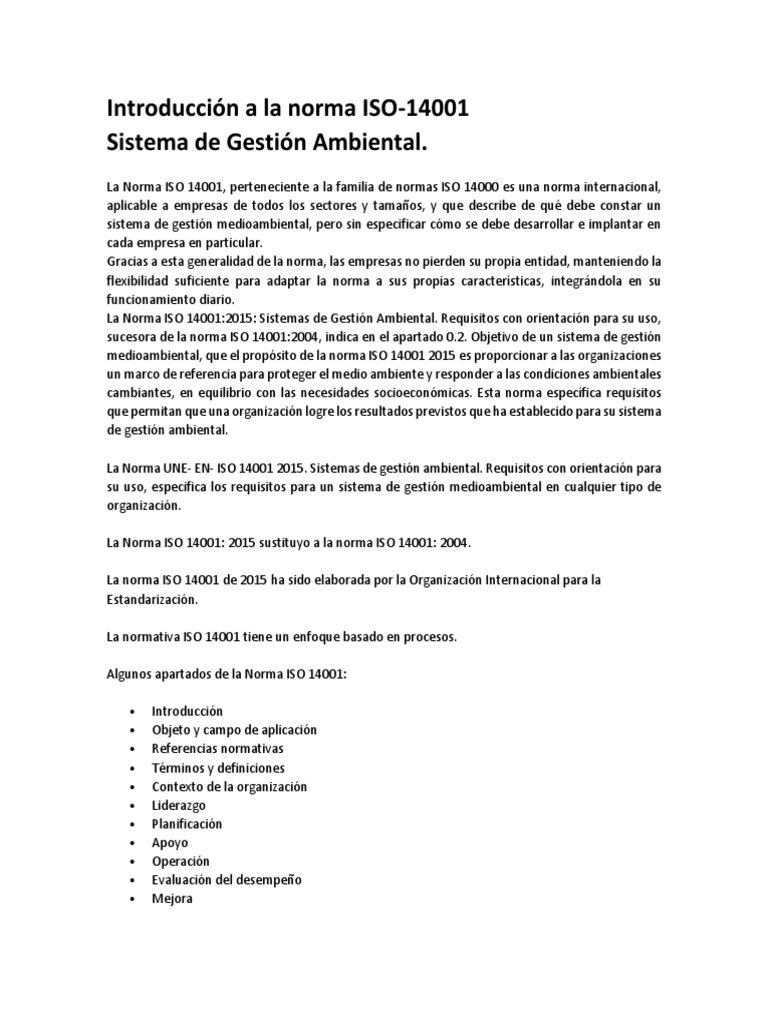 Introducción A La Norma ISO-14001 | PDF | Business | Science