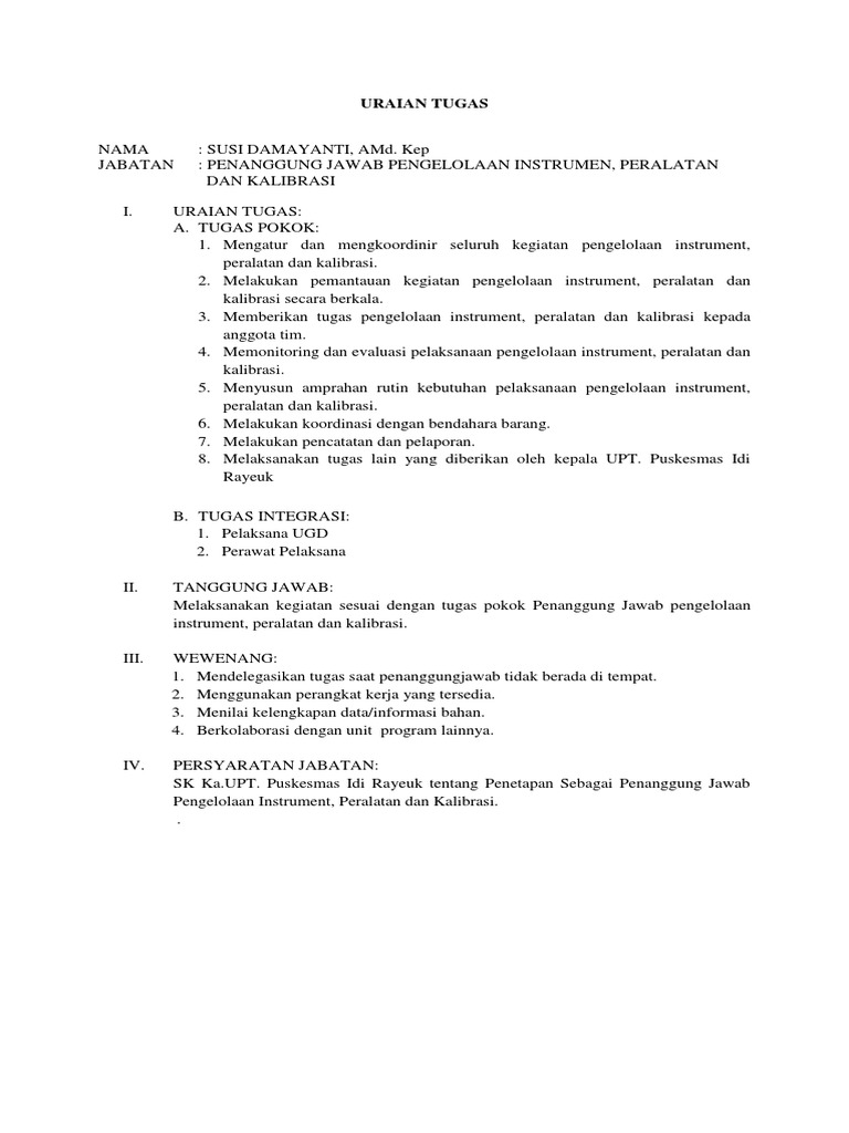 Uraian Tugas Integrasi Wewenang Dan Tanggung Jawab Petugas