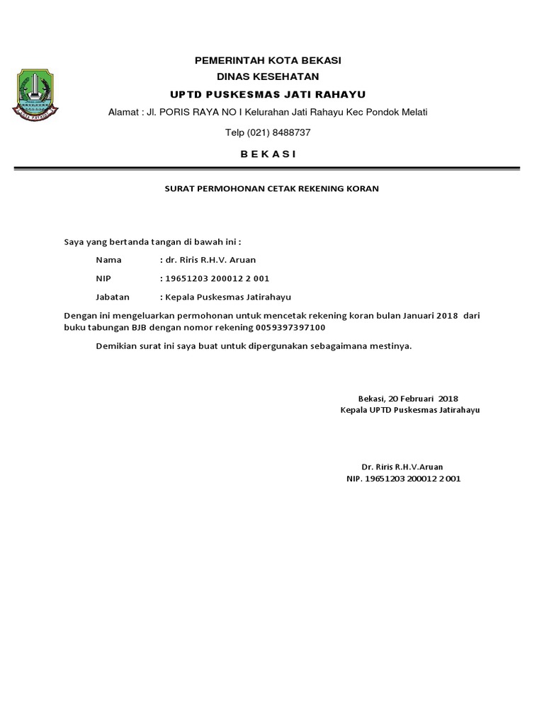 Surat Permohonan Cetak Rekening Koran