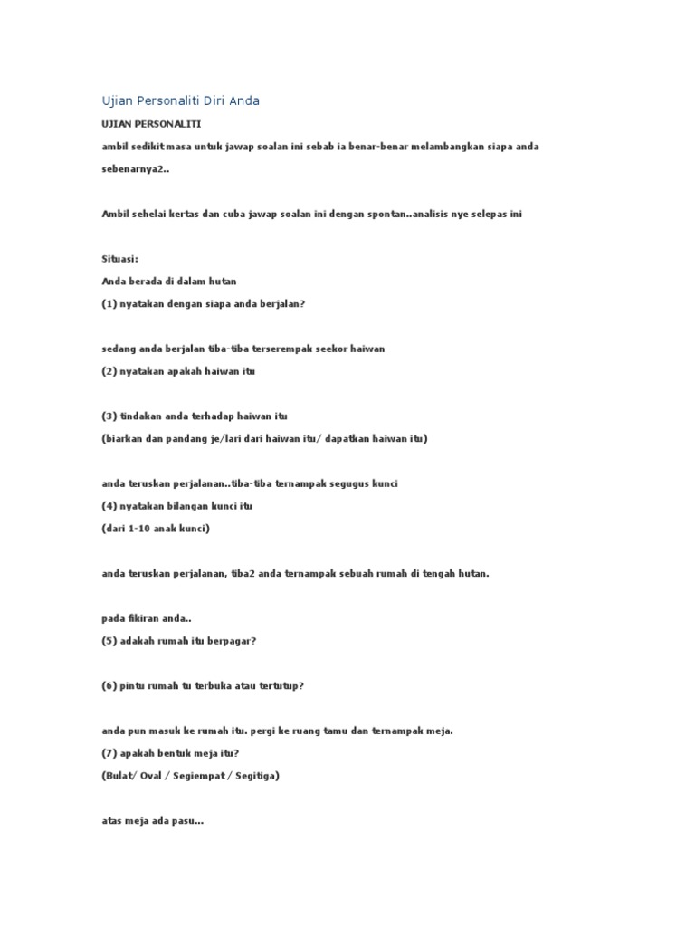 Di Bawah Ini Terdapat 16 Soalan Ujian Person Ali Ti Untuk