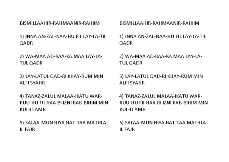 Surah Al Qadr Rumi Tahun 5 Pdf