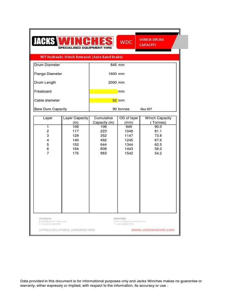Winch Drum Capacity Specifications | PDF