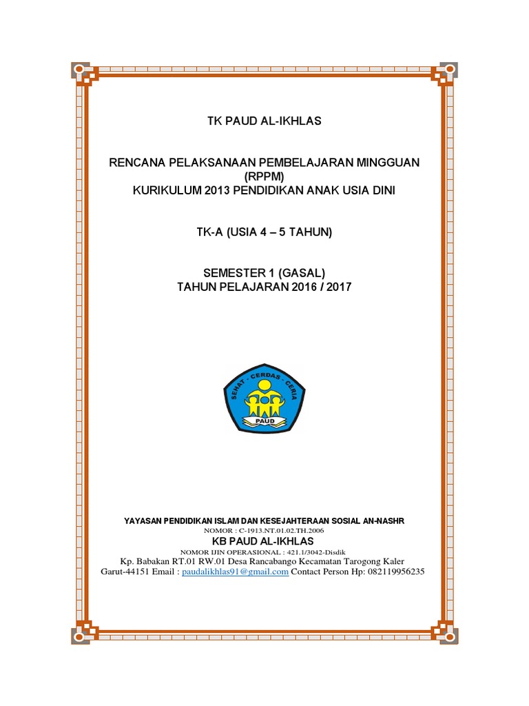 Rpph Paud Semester 2 Usia 4 5 Tahun Guru Paud
