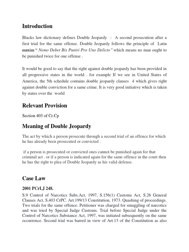 Double Jeopardy Double Jeopardy Acquittal