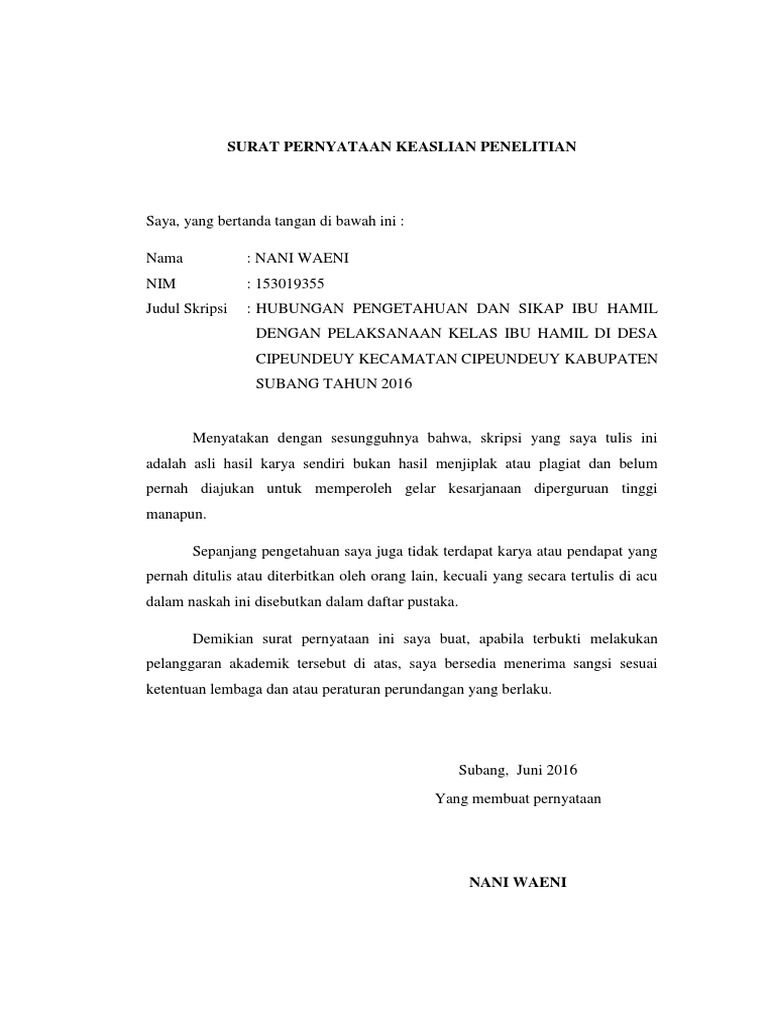 Surat Pernyataan Keaslian Penelitian