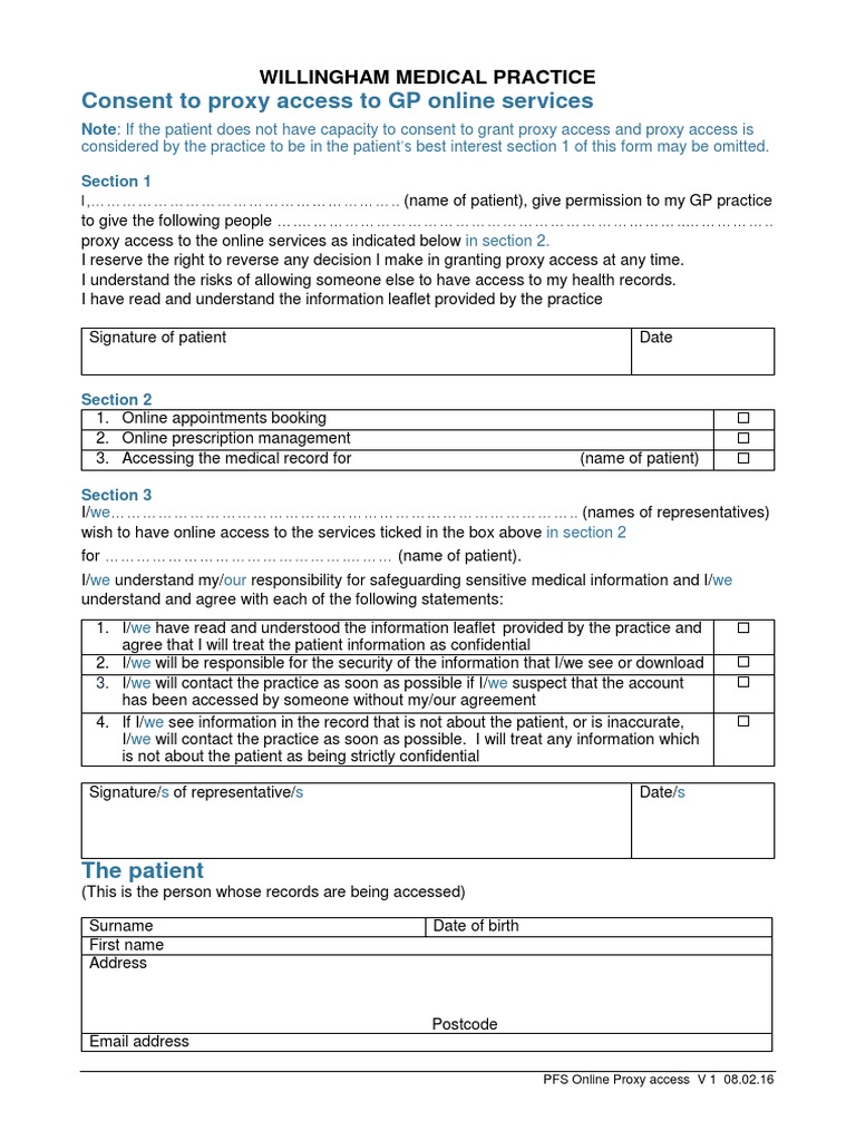 GP Proxy Access Consent Form | PDF | Medical Record | Government