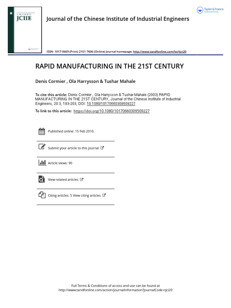 Rapid Manufacturing Trends 21st Century | PDF | 3 D Printing | Industries