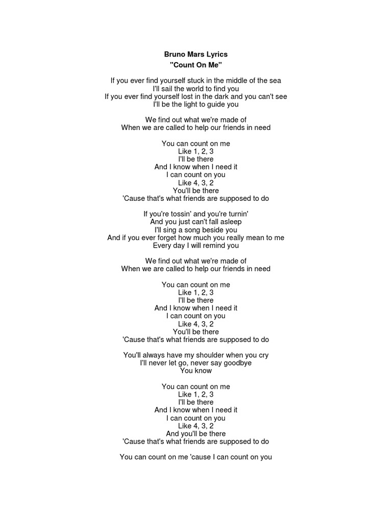 Bruno Mars Lyrics Pdf