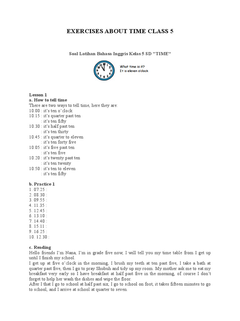 Exercises About Time Class 4 5