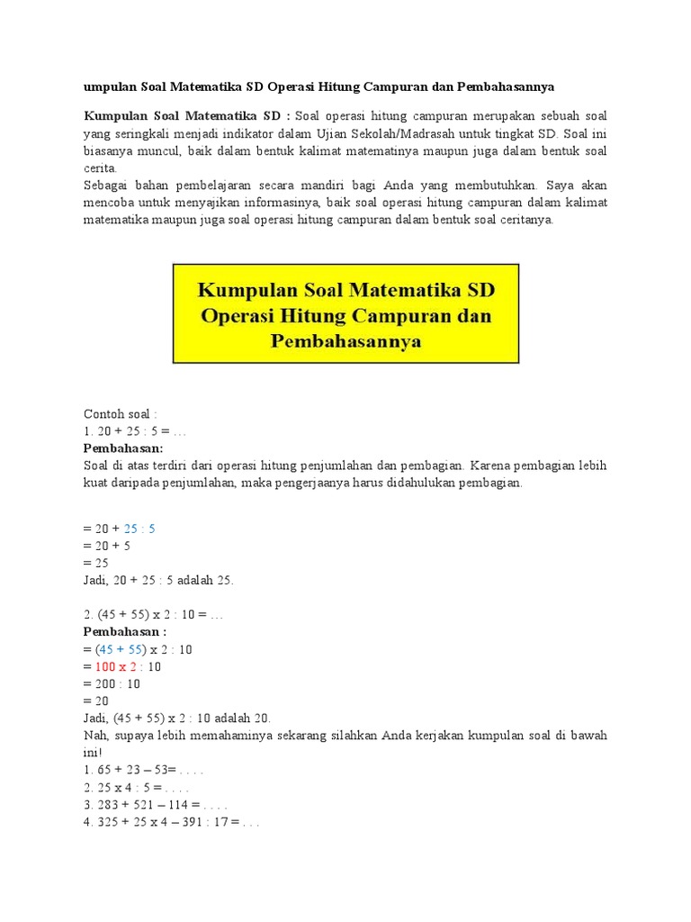 Latihan Operasi Hitung Campuran Kelas 2