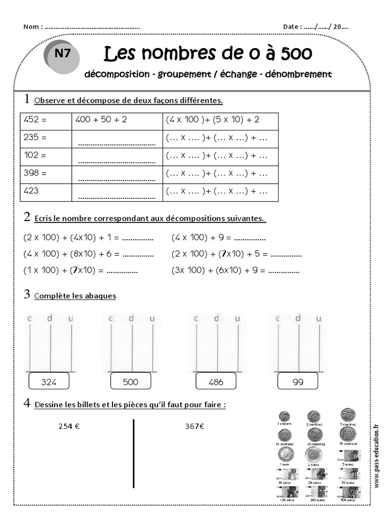 Décomposer Un Nombre Ce1 Exercices Pdf