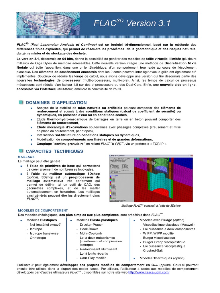 FLAC3D : Logiciel Géotechnique Avancé | PDF | Flexion (matériau ...