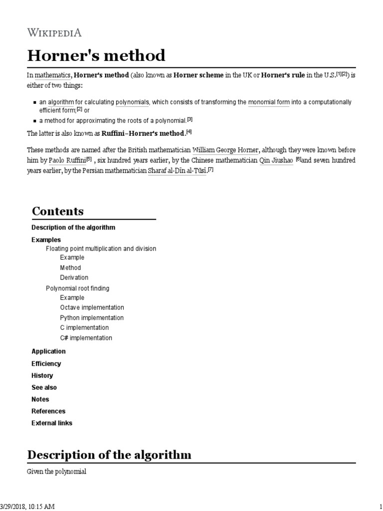 Horner's Method | PDF | Polynomial | Arithmetic