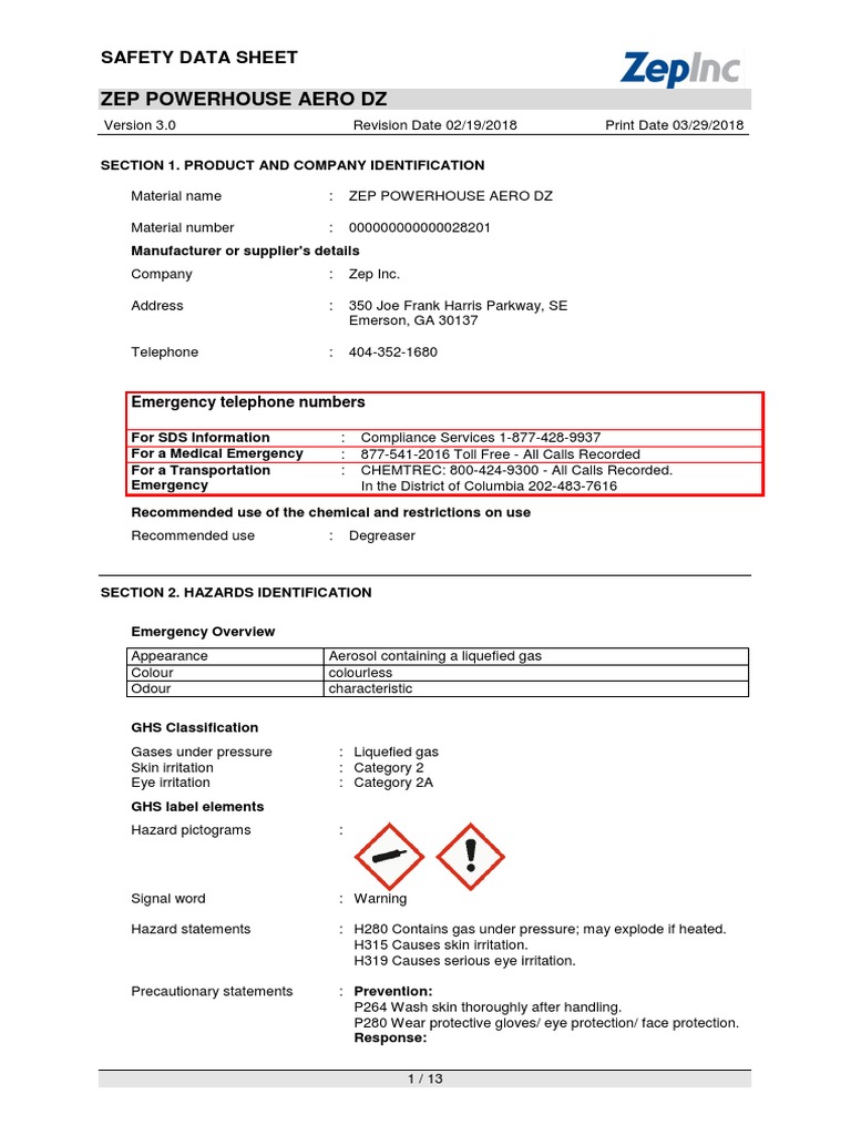 Zep Powerhouse MSDS Toxicity Firefighting