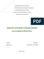 Importancia de La Ecología y La Educación Ambiental Para El Cuidado Del Planeta Tierra