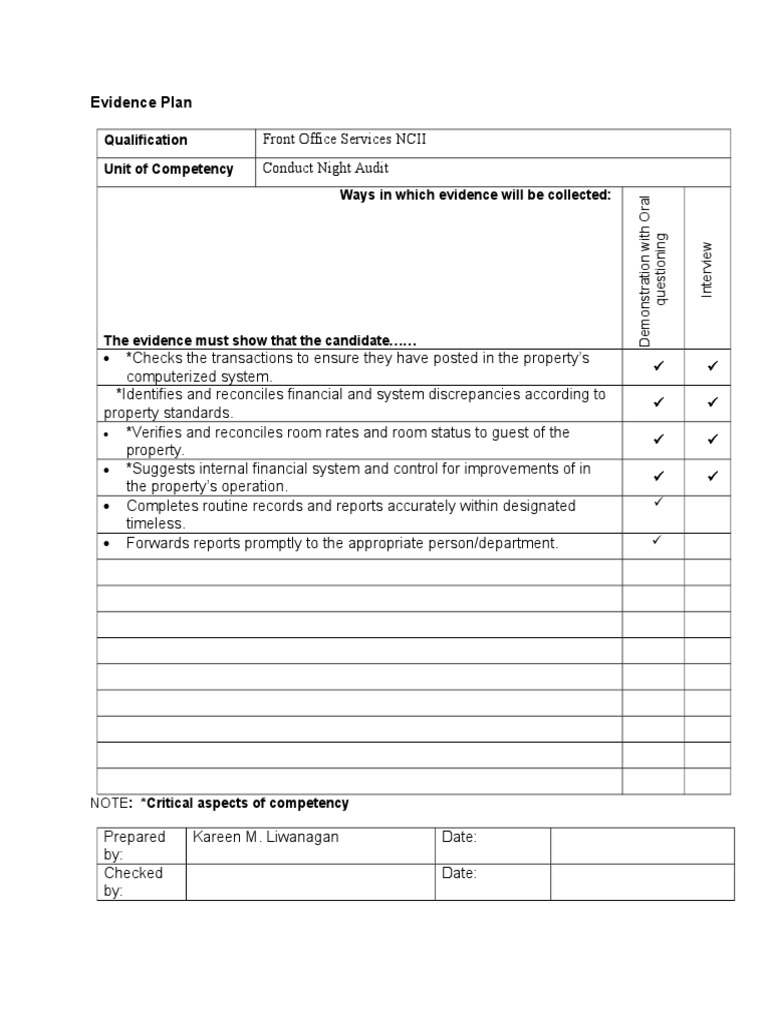 Night Audit Evidence Collection Plan | PDF