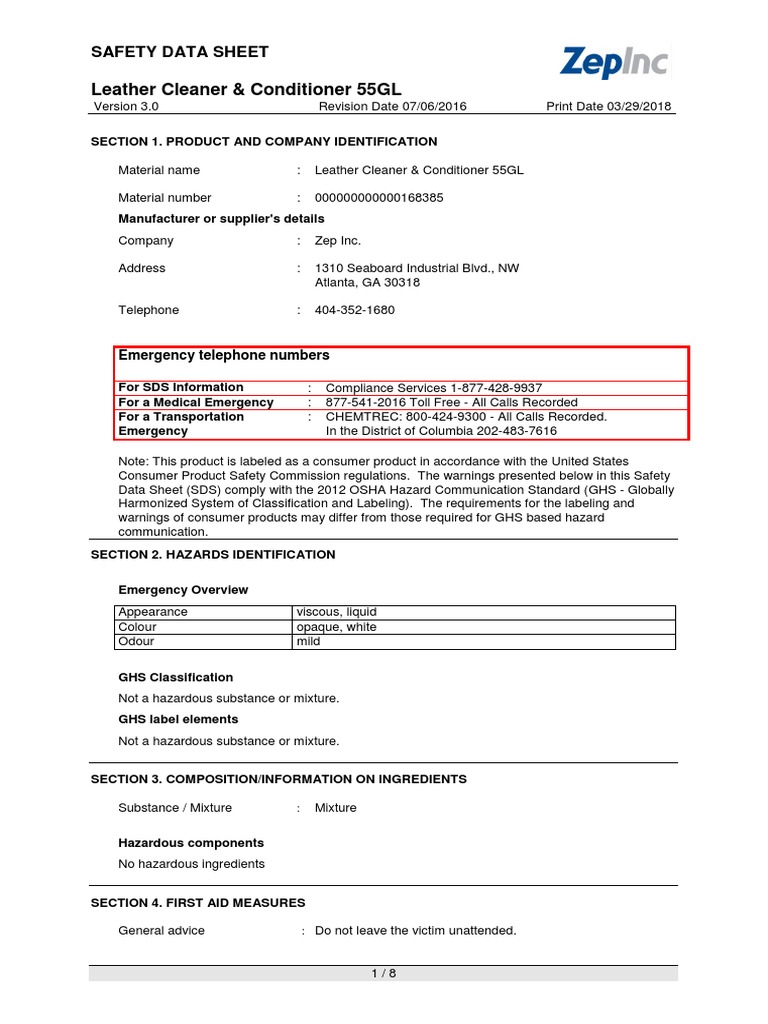 Zep Leather Cleaner MSDS Dangerous Goods Firefighting Free 30day Trial Scribd