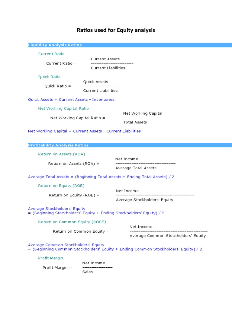 Equity Analysis Ratios Guide | PDF | Dividend | Equity (Finance)