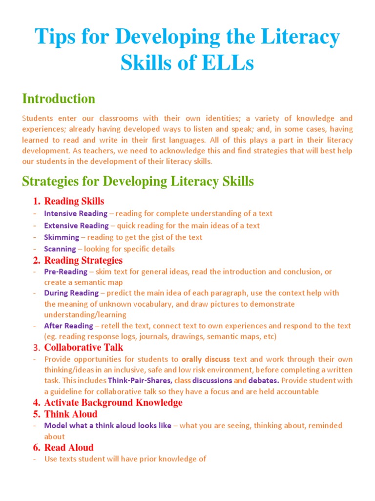 Strategies for ELL Literacy Development | PDF | Reading (Process ...