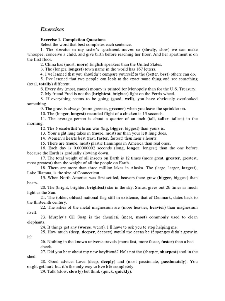 Exercises On Using Adjectives and Adverbs | PDF | Adverb | Semantic Units