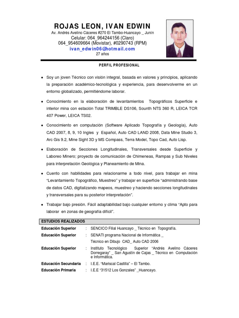 CV - Topografo Ivan | PDF | Minería | Microsoft