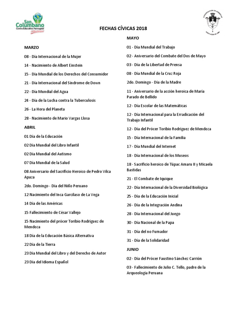 Fechas Cívicas 2018 PDF Perú Conflicto armado