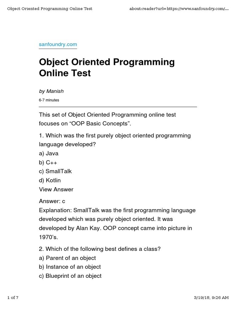 Questions & Answers On OOPs Concept & Features | PDF | Class (Computer ...
