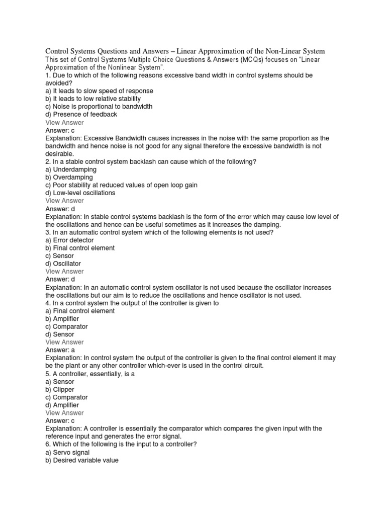 Questions & Answers On Control System and Components PDF Electric