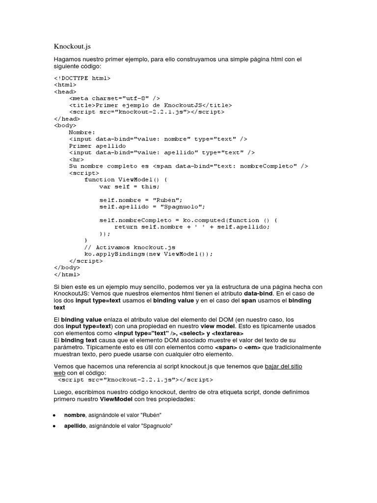 Knockout en Español PDF Script Java Desarrollo de software