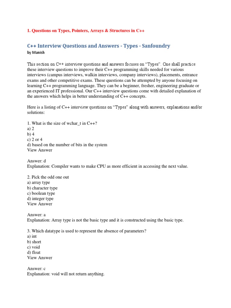 Sanfoundry C++ Questions and Answers | PDF | Boolean Data Type | C ...