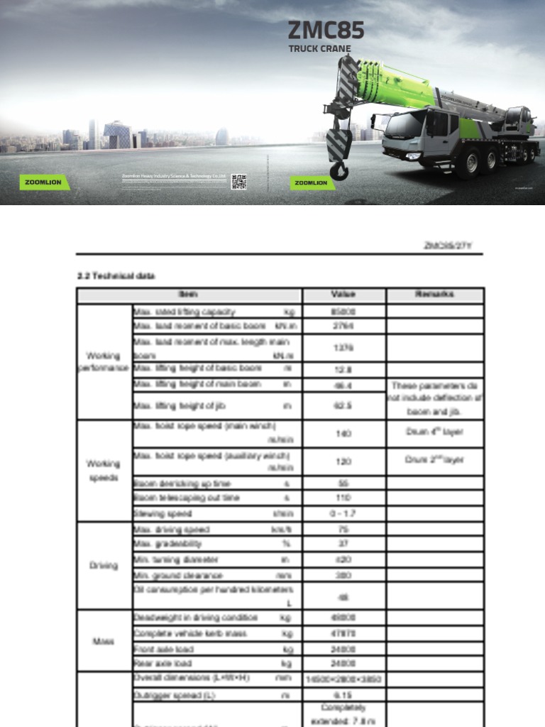 ZMC85 | PDF | Crane (Machine) | Vehicles